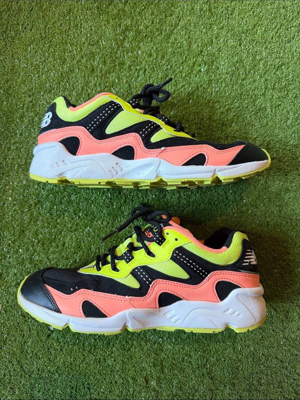New Balance Neon Coral and Lime Green Athletic Sneakers